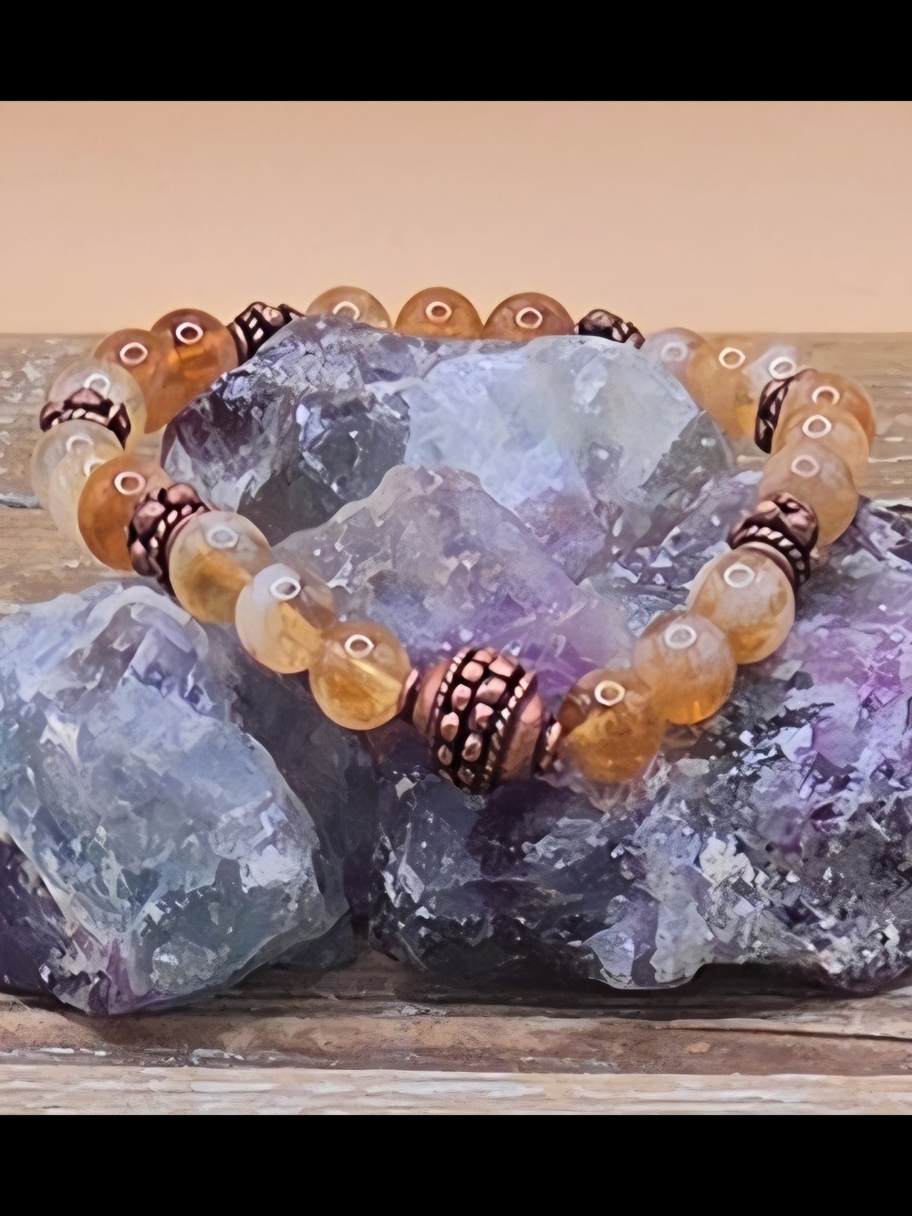 Citrine And Bali Style Copper Beaded Bracelet
